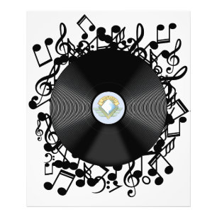 Oude vinylplaat en muzieknoten foto afdruk