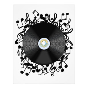 Oude vinylplaat en muzieknoten foto afdruk