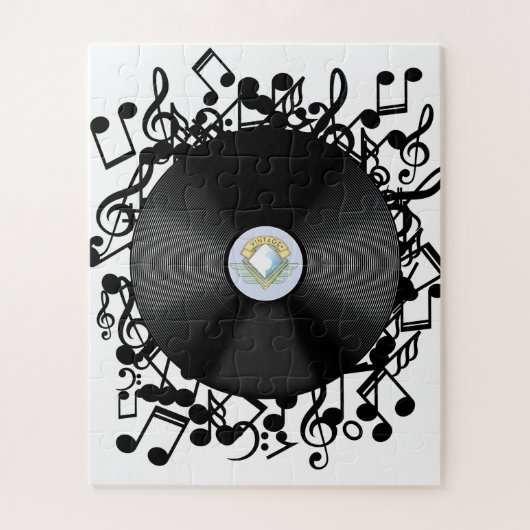 Oude vinylplaat en muzieknoten legpuzzel (Verticaal)