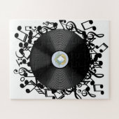 Oude vinylplaat en muzieknoten legpuzzel (Horizontaal)