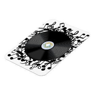 Oude vinylplaat en muzieknoten magneet