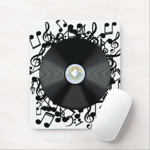 Oude vinylplaat en muzieknoten muismat