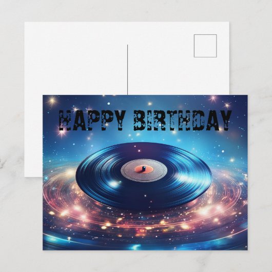 Oude vinylplaat met sterren Gelukkig Verjaardag Briefkaart (Voorkant / Achterkant)