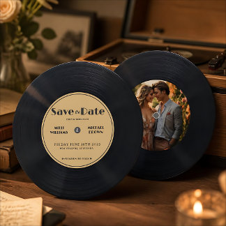 Oude Vinylplaat Save The Date Met Foto Kaart