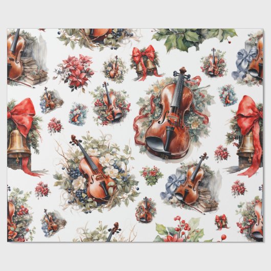 Oude Viool Kerstmis Cadeaupapier (Vlak)