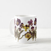 Oude viooltjes in bloei, bloementuin bloemen koffiemok (Voorkant links)