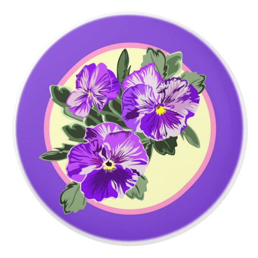 Oude Viooltjes Keramische Lade Trekkers Knop (Voorkant)