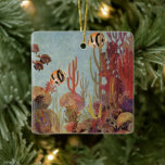 Oude vis in oceaan, tropische koraal engelvis keramisch ornament<br><div class="desc">Vintage illustratie van mariene tropische engelvis die zwemt in een koraalrif. Doe je duikuitrusting aan,  zwem met de vissen en reis onder water naar de bodem van de diepblauwe zee!</div>