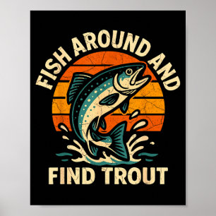 Oude vis rondom en vind forel visser vissen poster