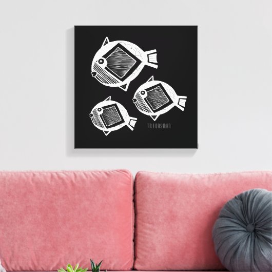 Oude vis witte inkt zwart canvas (Insitu (Woonkamer))