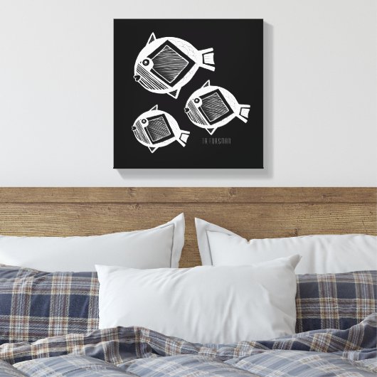 Oude vis witte inkt zwart canvas (Insitu (Slaapkamer))