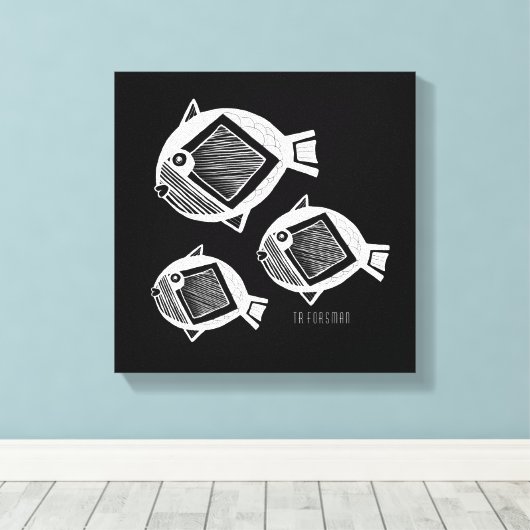 Oude vis witte inkt zwart canvas (Insitu (Houten vloer))