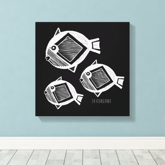 Oude vis witte inkt zwart canvas (Insitu (Houten vloer))