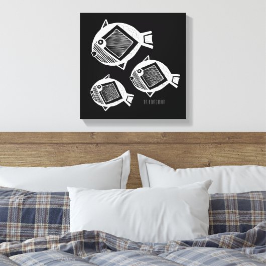 Oude vis witte inkt zwart canvas (Insitu (Slaapkamer))