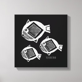 Oude vis witte inkt zwart canvas afdruk