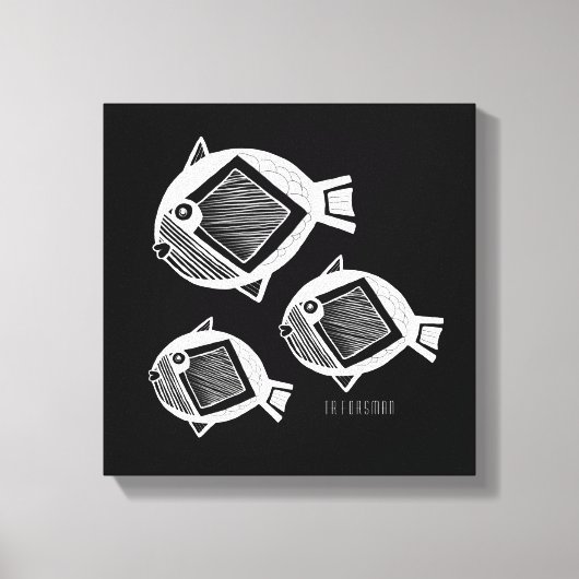 Oude vis witte inkt zwart canvas afdruk (Voorkant)