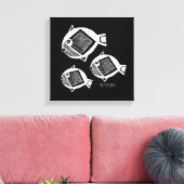 Oude vis witte inkt zwart canvas afdruk (Insitu (Woonkamer))