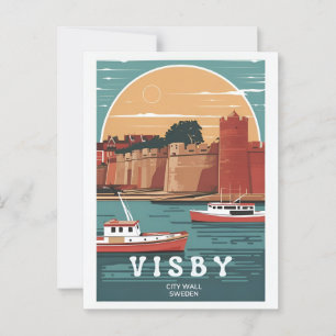 Oude Visby Stadsmuur Ansichtkaart – Retro Zweeds Briefkaart