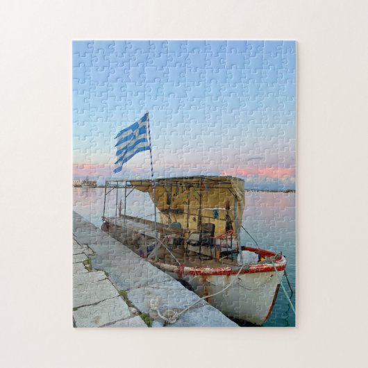 Oude Vissen Boat Griekse vlag Zakynthos Griekenlan Legpuzzel (Verticaal)