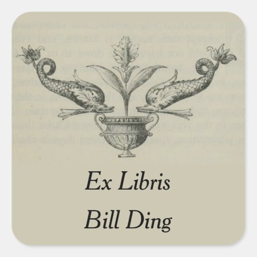 Oude Vissenvaas en Bloesem-boekenlegger Vierkante Sticker (Voorkant)