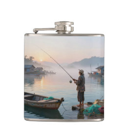 Oude visser bij zonsopgang heupfles