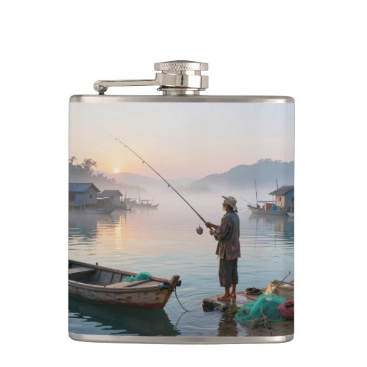 Oude visser bij zonsopgang heupfles (Voorkant)