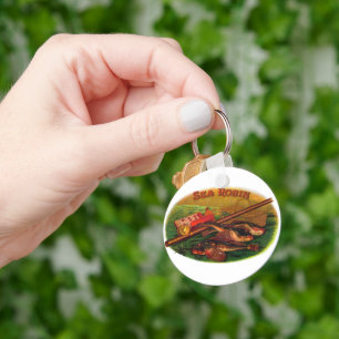 Oude vistuig sigarettenlabel kunst, Zeeroodbaars Sleutelhanger