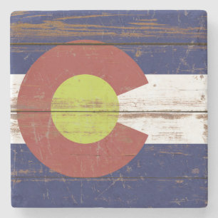 Oude vlag van de deelstaat Wooden Colorado Stenen Onderzetter