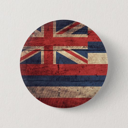 Oude vlag van hout Hawaii; Ronde Button 5,7 Cm (Voorkant)