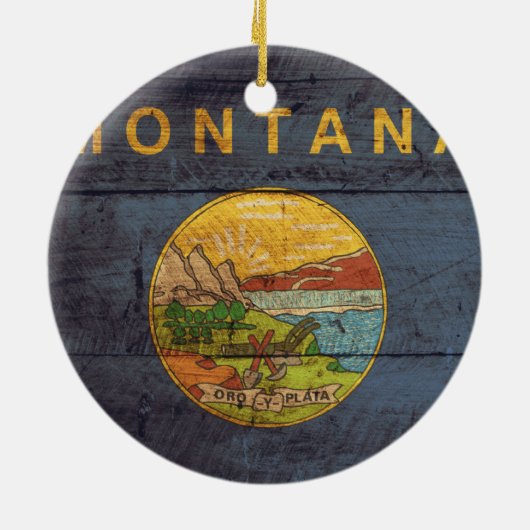 Oude vlag van Wood Montana Keramisch Ornament (Achterkant)