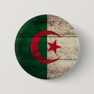 Oude vlag van Wooden Algerije Ronde Button 5,7 Cm
