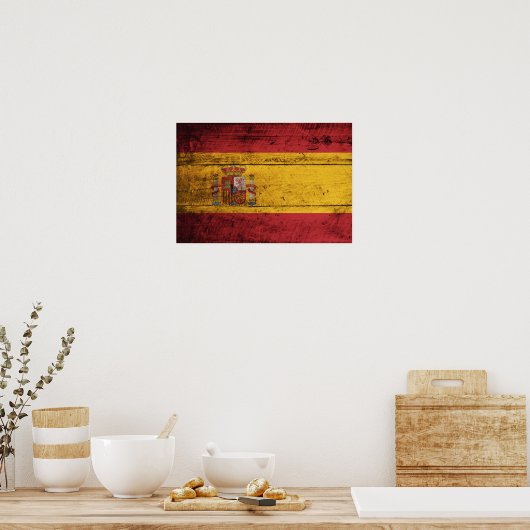 Oude vlag van Wooden Spanje Poster (Keuken)