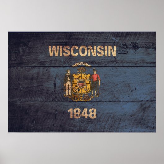 Oude vlag van Wooden Wisconsin Poster (Voorkant)