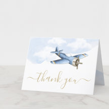 Oude vliegtuig babyshower bedankkaartjes