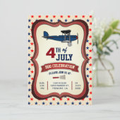 Oude vliegtuigen 4 juli BBQ-feest uitnodiging (Staand voorkant)