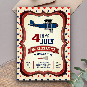 Oude vliegtuigen 4 juli BBQ-feest uitnodiging