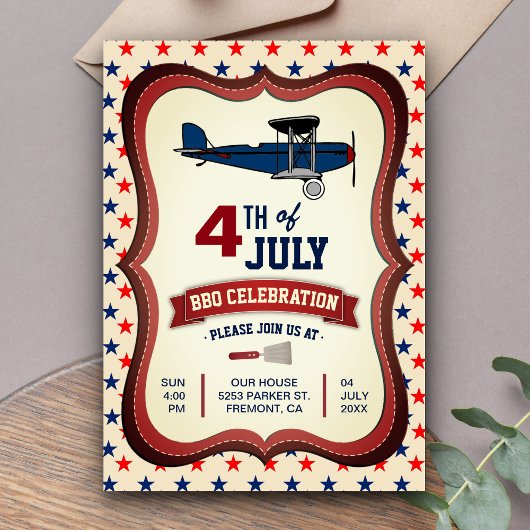 Oude vliegtuigen 4 juli BBQ-feest uitnodiging