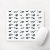 Oude vliegtuigen in zwart-wit, vliegtuig muismat (Met muis)