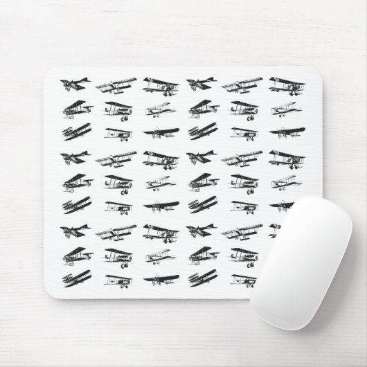 Oude vliegtuigen in zwart-wit, vliegtuig muismat (Met muis)