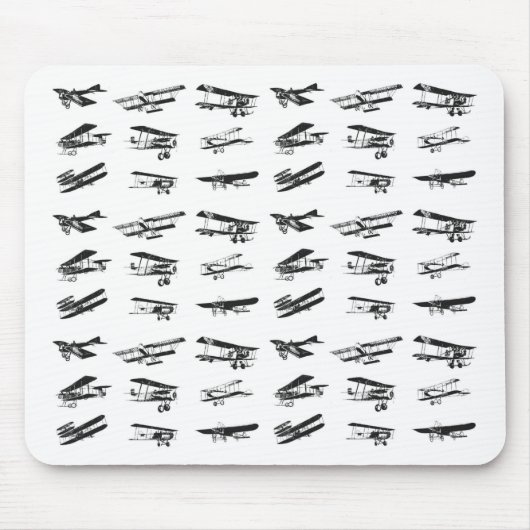 Oude vliegtuigen in zwart-wit, vliegtuig muismat (Voorkant)