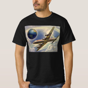 Oude vliegtuigen vliegen rond de wereld in wolken t-shirt