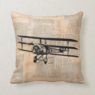 Oude  vliegtuigkrant, Fashioned Airplane Plane New Kussen