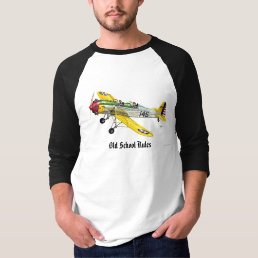 Oude vliegtuigstijl met "OUDE SCHOOLREGELS" T-shirt (Voorkant)