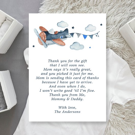 Oude vliegtuigwolken babyshower bedankkaart