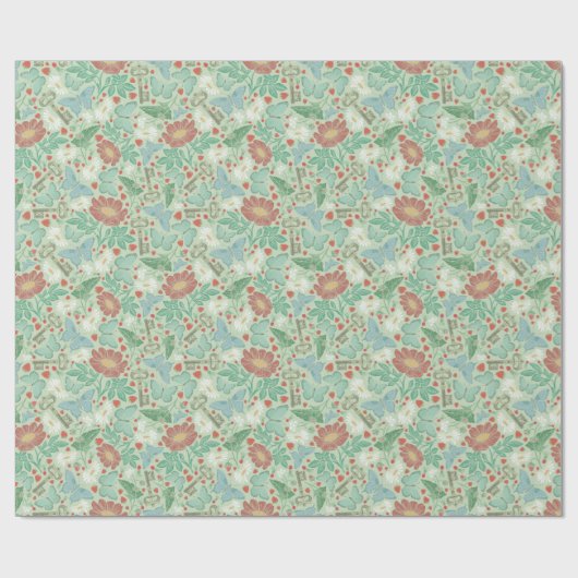 Oude vlinder Oude sleutel Witte Madelief Cadeaupapier (Vlak)