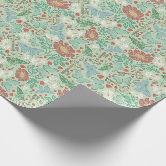 Oude vlindergedeelte witte madeliefjes cadeaupapier (Hoek)