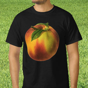 Oude voeding fruit, rijpe biologische perzik met b t-shirt