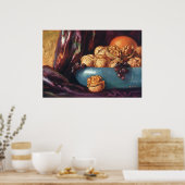 Oude voeding, walnoten en fruit in een blauwe kom poster (Keuken)
