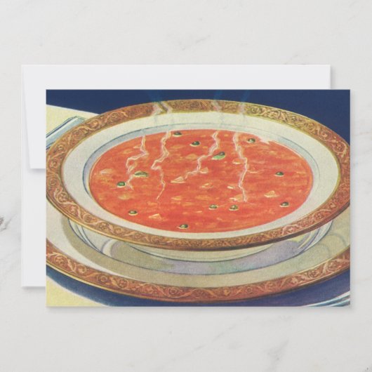 Oude voeding, warme kom tomatensoep met erwten (Voorkant)