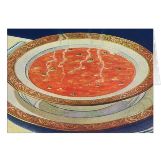 Oude voeding, warme kom tomatensoep met erwten (Voorkant Horizontaal)